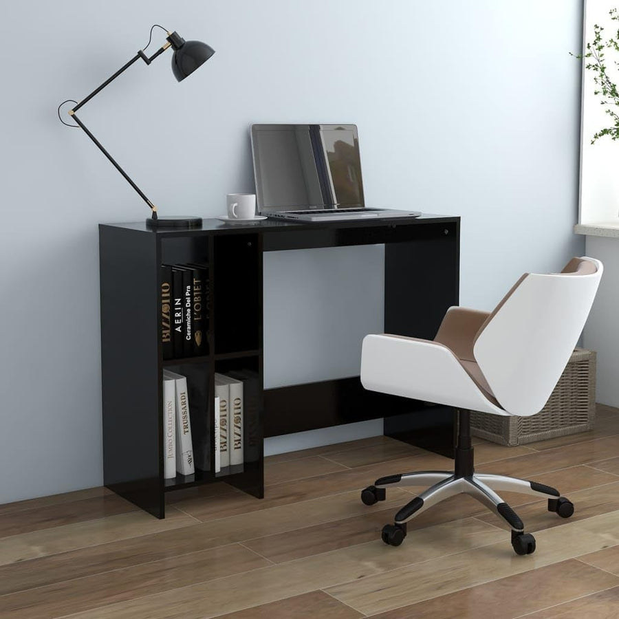 Compact Black Computer Desk with Shelves 102x35x75cm Modern Home Workstation