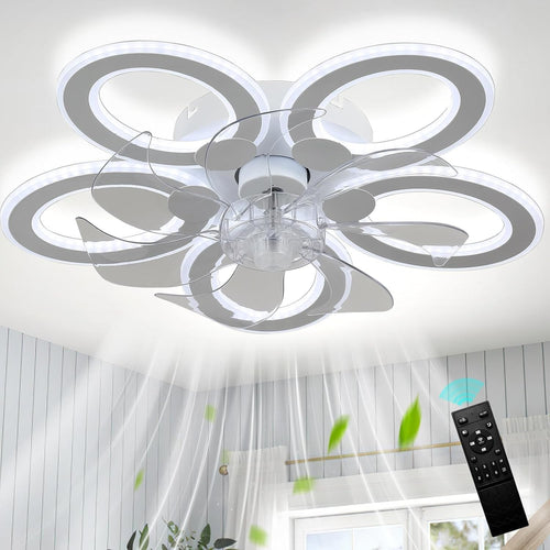 LED Ceiling Fan with Light, 6 Speeds, Dimmable, Low Profile, White