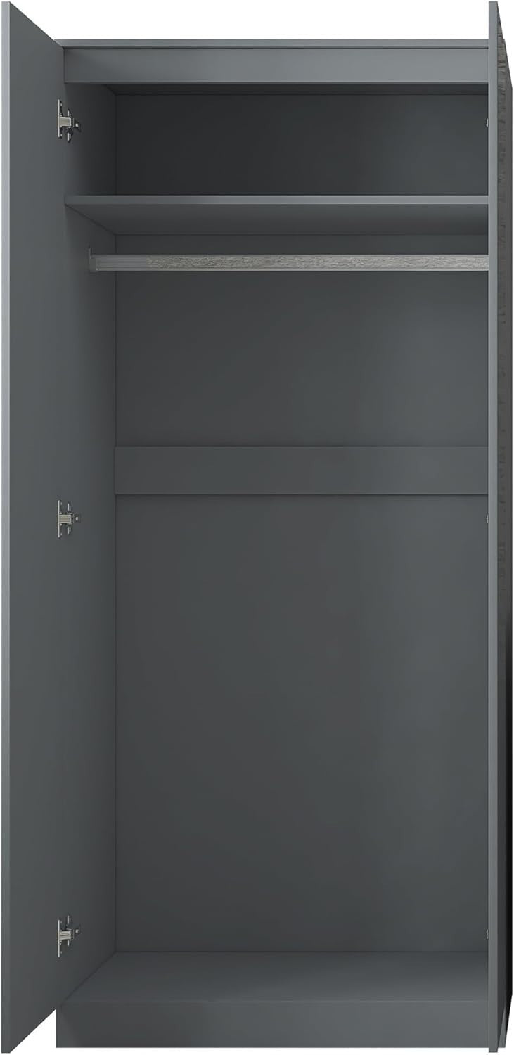 Modern 2 Door Bedroom Wardrobe Grey Gloss Storage Clothes Organizer H180xW80cm