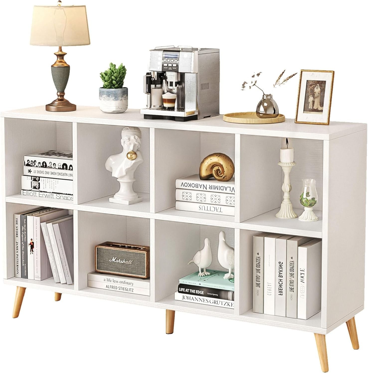 8 Cube Modern Bookcase with Legs White Wooden Storage Shelf 120cm