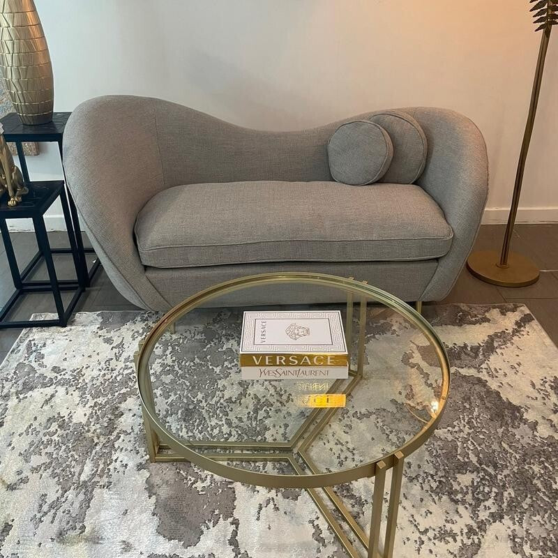 2 Seater Grey Accent Sofa Curved Back Modern Lounge Chair with Cushions