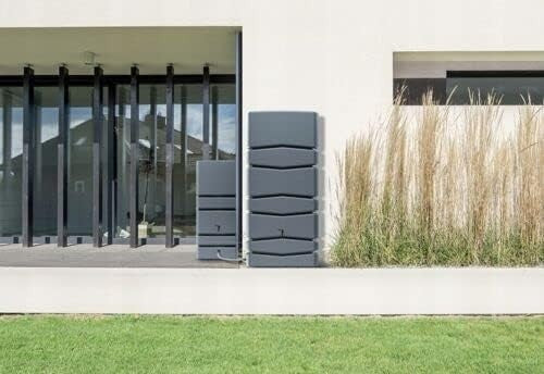 350L Anthracite Rectangular Garden Water Butt With Connection Kit Plastic Tank