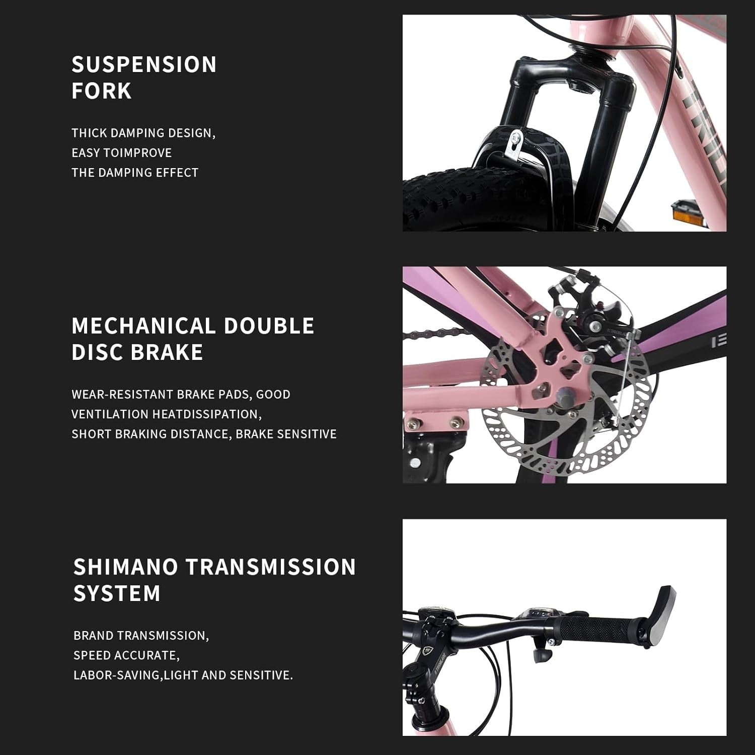 26" Pink Mountain Bike 21 Speed Dual Disc Brakes Lightweight Adult MTB