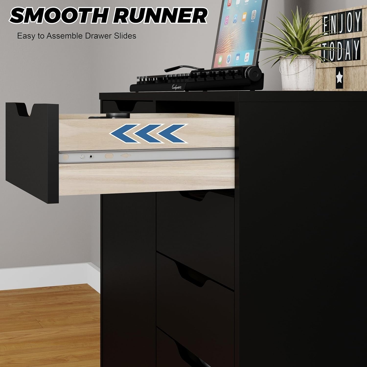 Black Mobile File Cabinet 5 Drawer Side Cupboard Rolling Storage