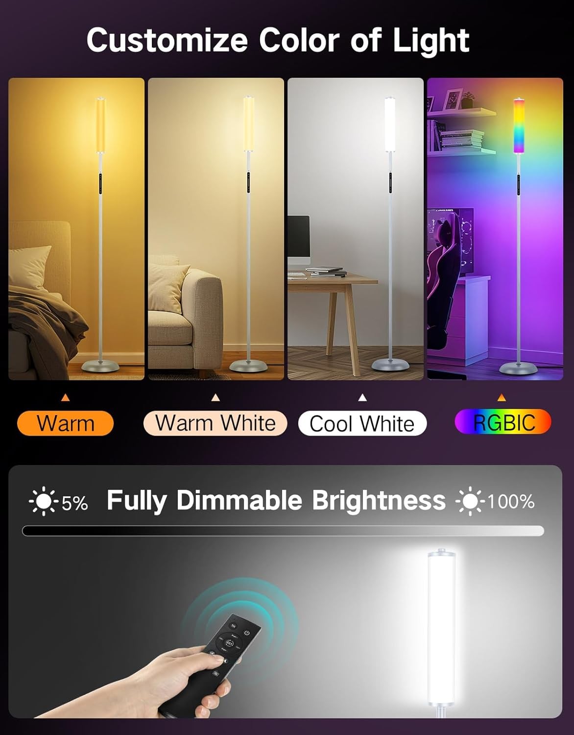 RGB Corner Floor Lamp Smart LED 1500LM App Remote Music Sync