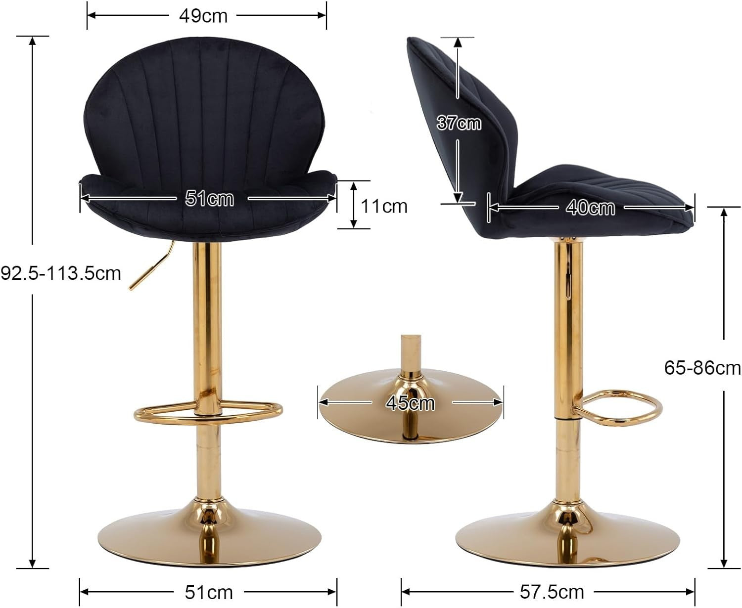 Black Velvet Swivel Bar Stools Set of 2 Adjustable Kitchen Counter Chairs