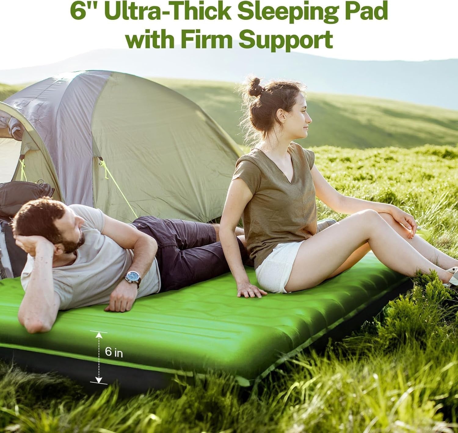 Double Self-Inflating Camping Mat with Pillow | 15cm Thick Outdoor Pad