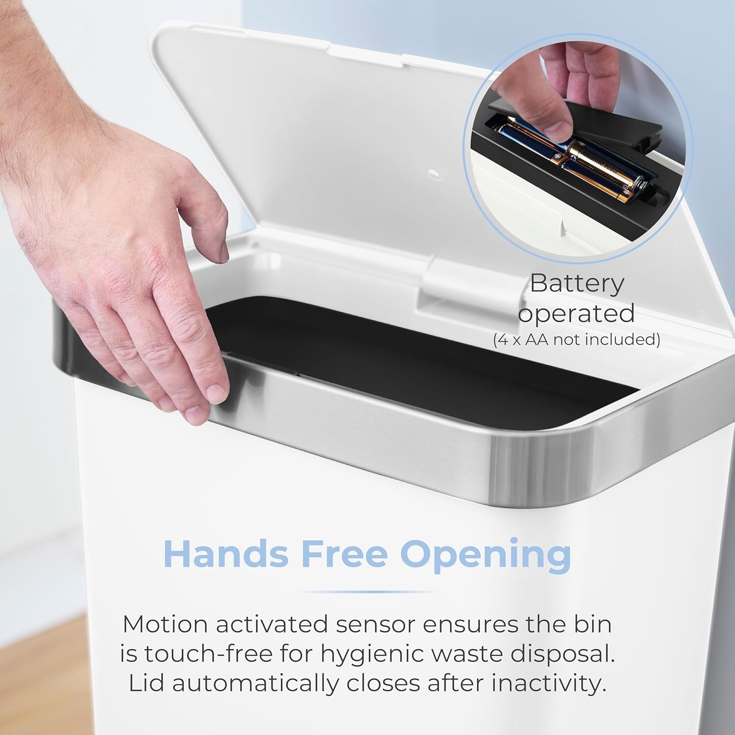 50L Automatic Sensor Kitchen Bin Rectangular Touchless White