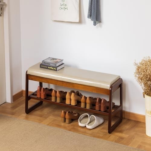 Modern Grey Solid Wood Shoe Bench with Cushion & Flip-Top Storage Seat