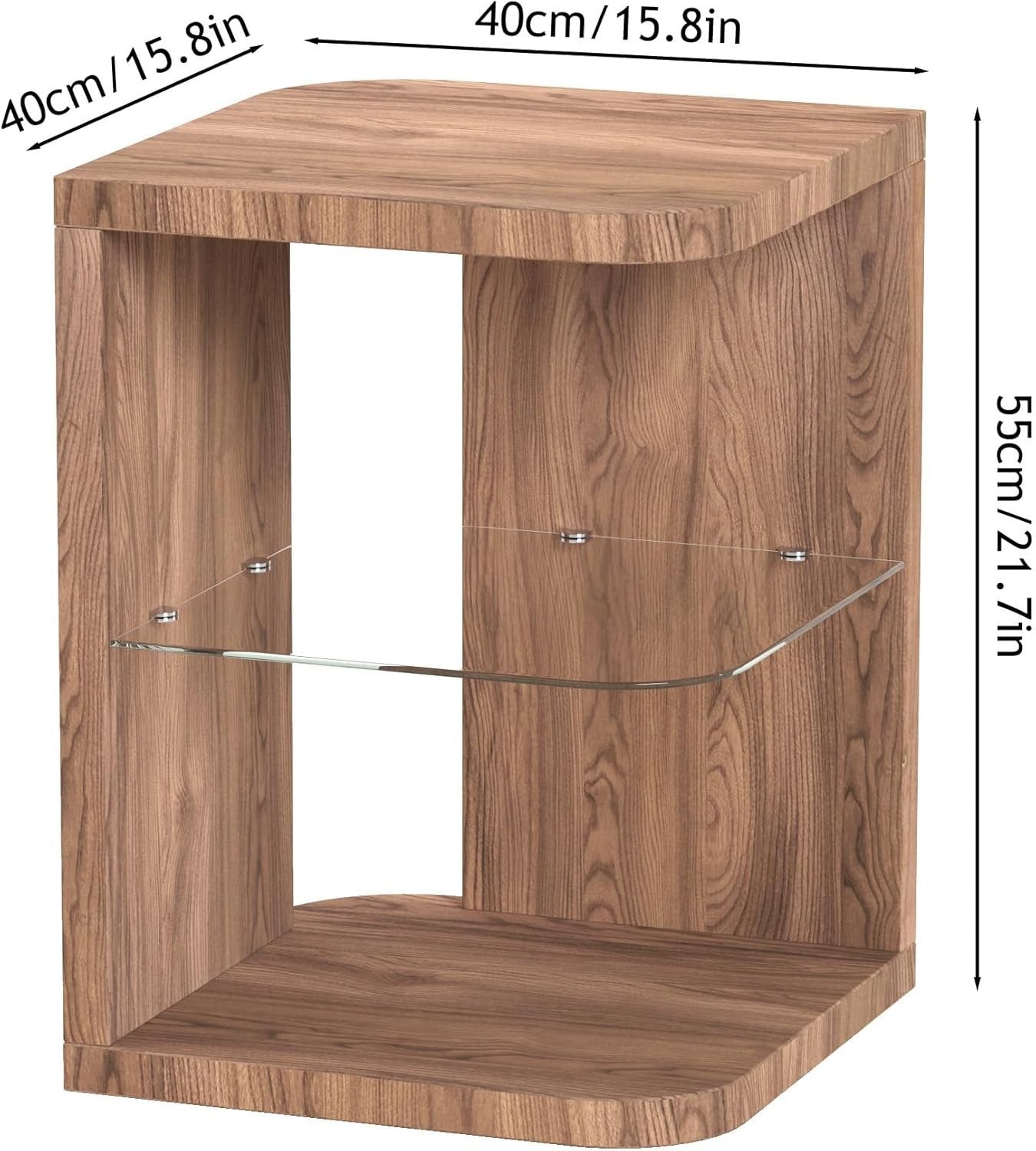 Wood & Glass Coffee Side Table with Storage – Modern End Table 40x40x55cm