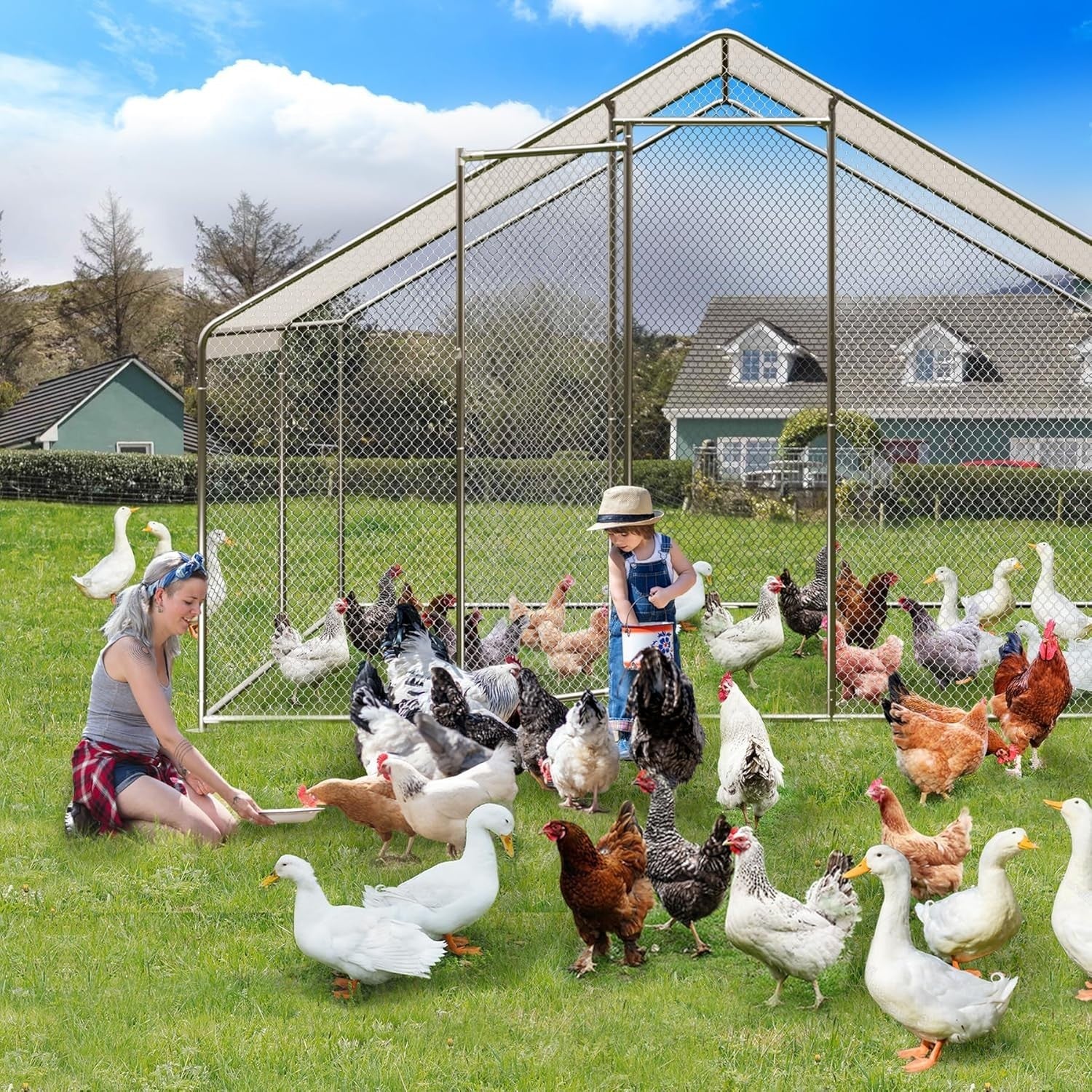 9.8x13.1FT Large Walk In Chicken Coop Metal Run w Cover