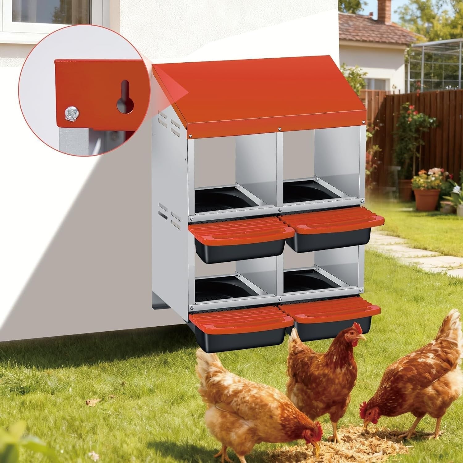 4 Chamber 2 Tier Chicken Nesting Box Steel Pull Out Tray