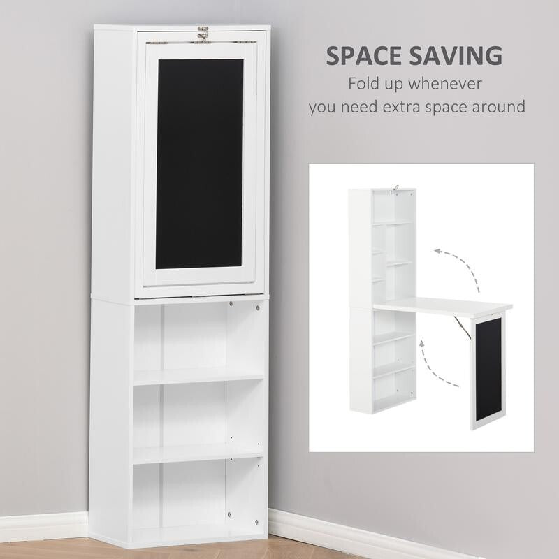 Folding Wall Desk with Shelves & Blackboard – Space Saving Home Office Unit