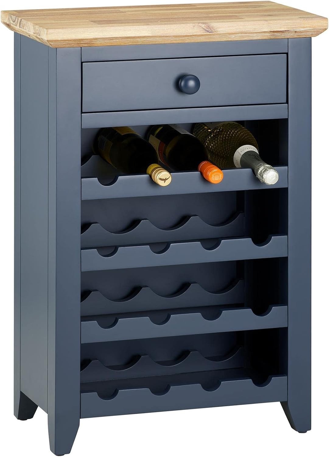Luxury Wine Rack Side Table with Drawer | Holds 16 Bottles | Solid Wood Cabinet