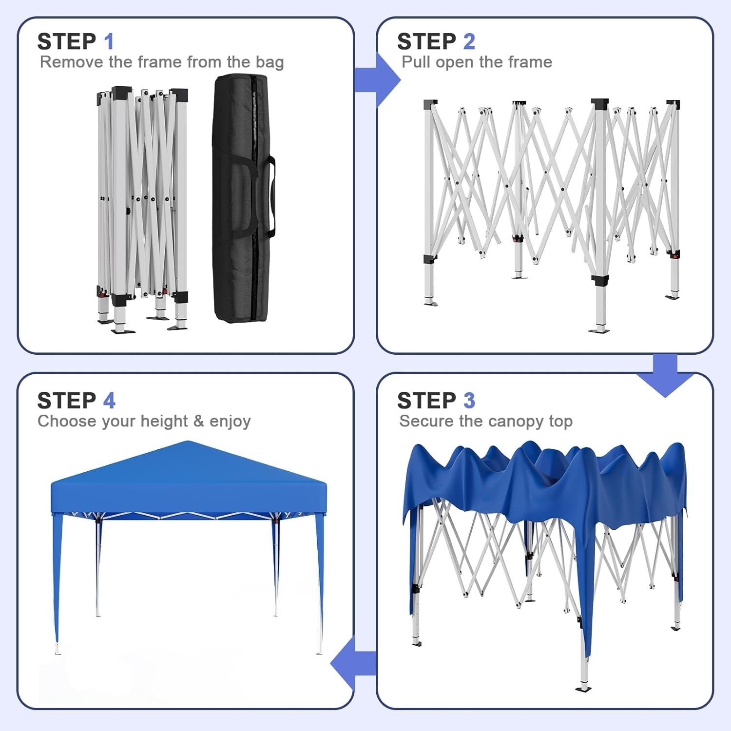 3x3M Blue Pop Up Gazebo With Removable Sidewalls Waterproof Outdoor Tent