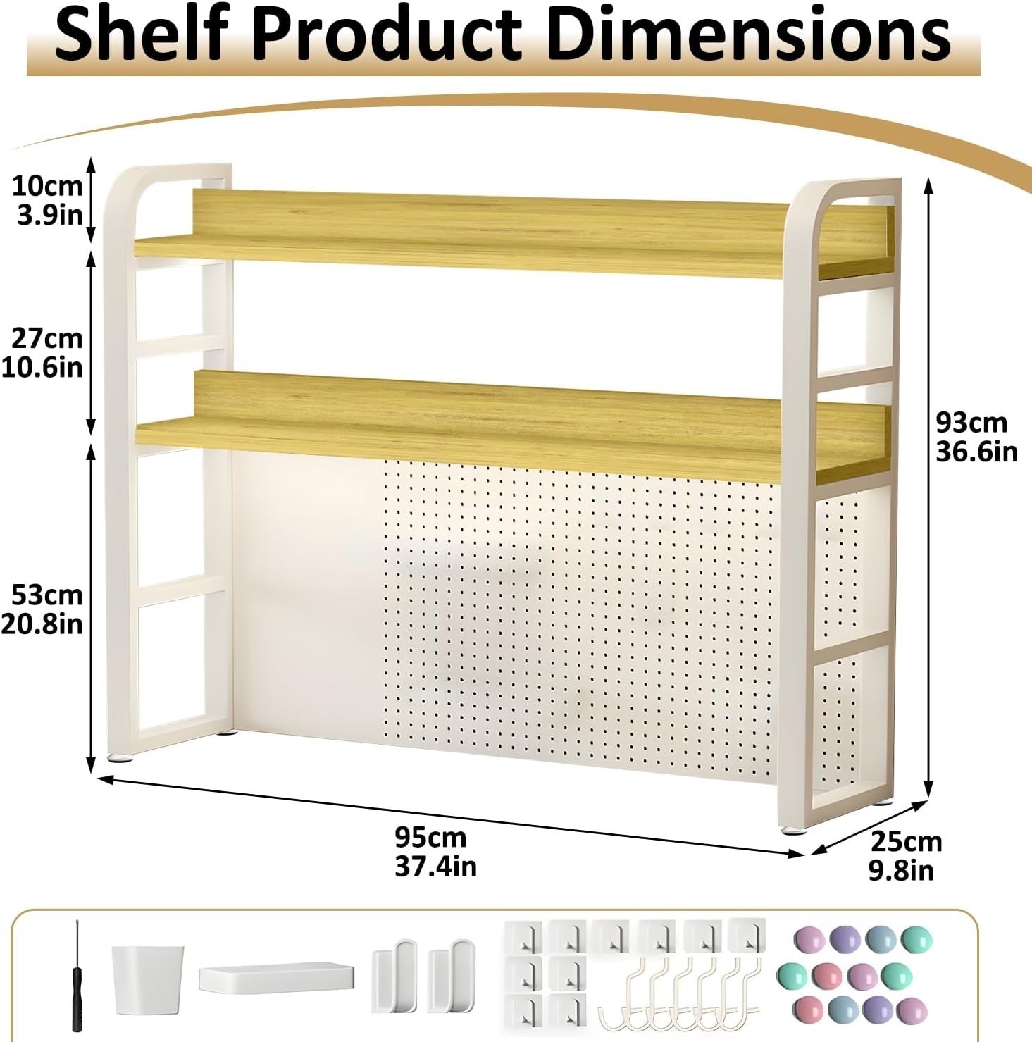 37.4" Desktop Hutch Bookshelf w/ Pegboard 2-Tier Desk Organizer Storage White
