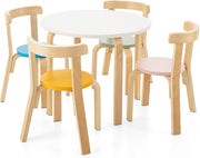 Kids 5-Piece Table & Chair Set, Wooden Activity Furniture for Play & Learning