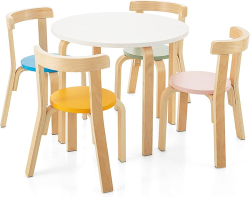 Kids 5-Piece Table & Chair Set, Wooden Activity Furniture for Play & Learning