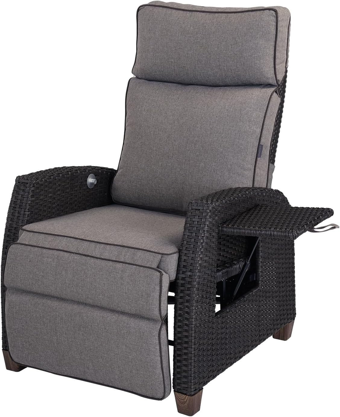 Adjustable Outdoor Recliner Patio Chair Wicker Sun Lounger Dark Gray