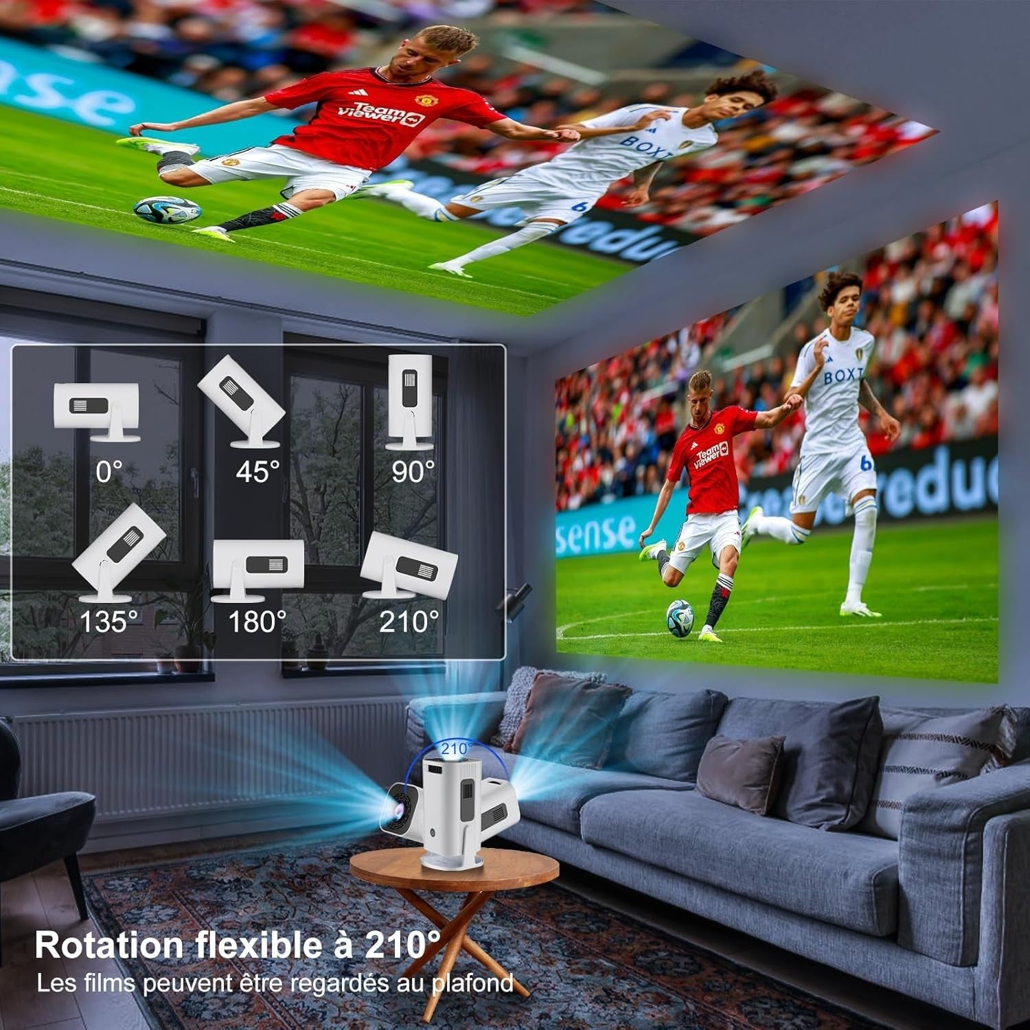 1080P Smart Mini Projector WiFi 6 Bluetooth 210° Stand Auto Keystone 4K