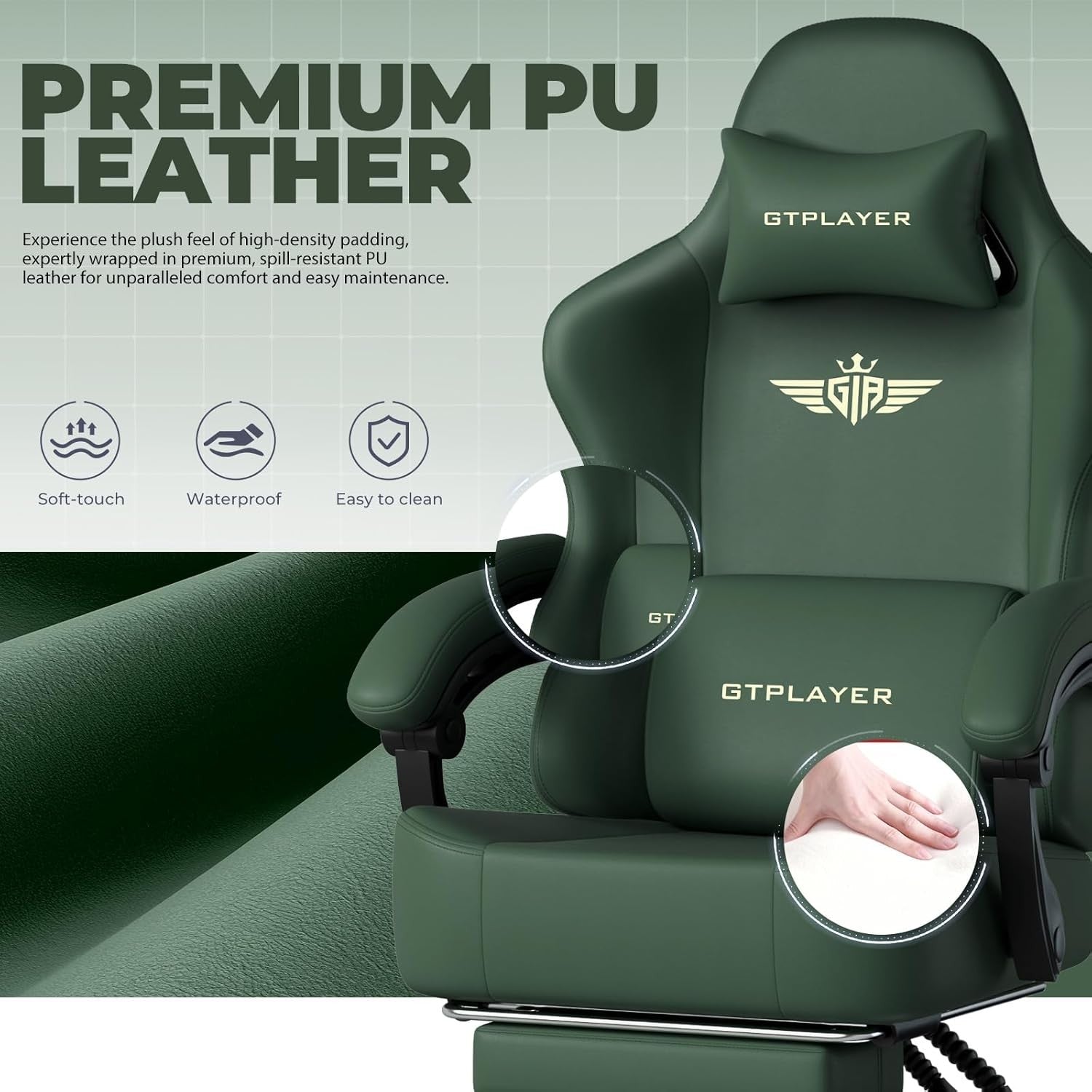 Ergonomic Gaming Chair w/ Footrest Recliner Faux Leather Green