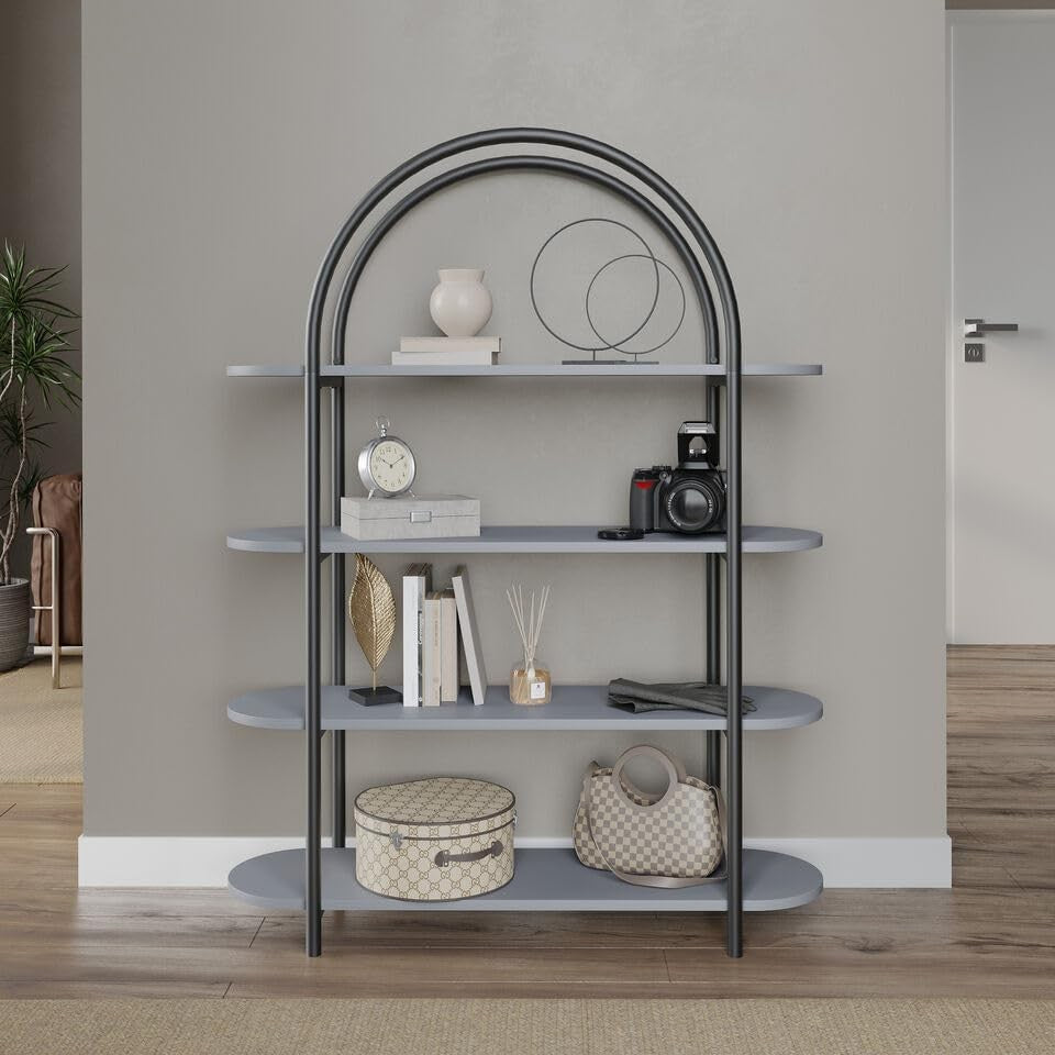 Modern 4-Tier Arched Bookshelf | Metal Frame Display Shelf | Stylish Home Storag