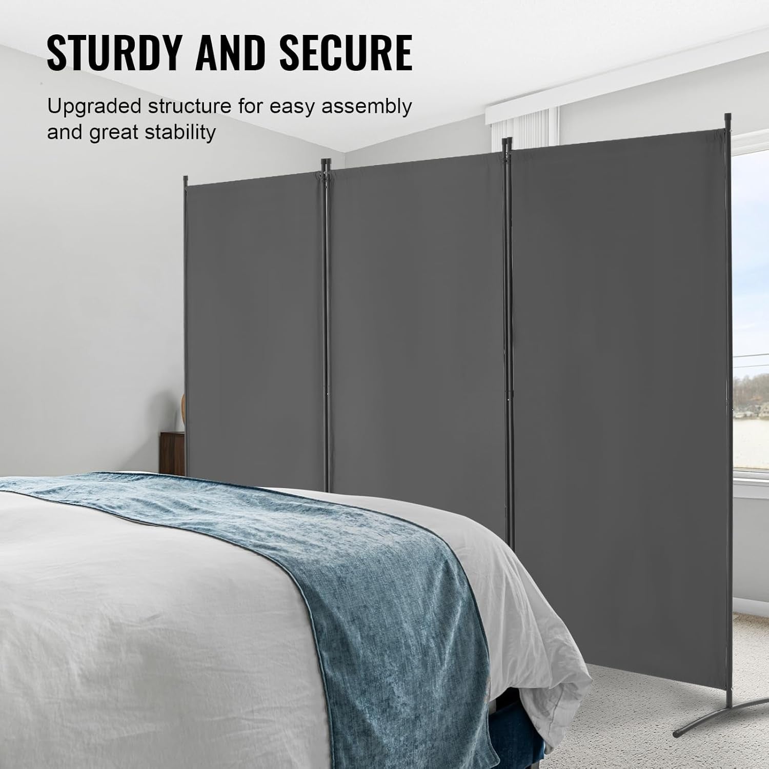 3 Panel Grey Folding Room Divider Privacy Screen Partition 260x184cm