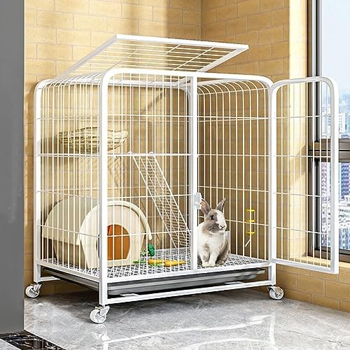 Rabbit Hutch Indoor Outdoor Cage With Wheels 2 Tier Deep Tray Bunny Home
