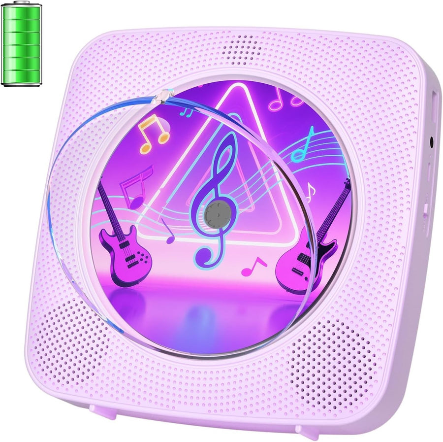 Portable CD Player Bluetooth Speakers FM Radio USB AUX Remote Purple
