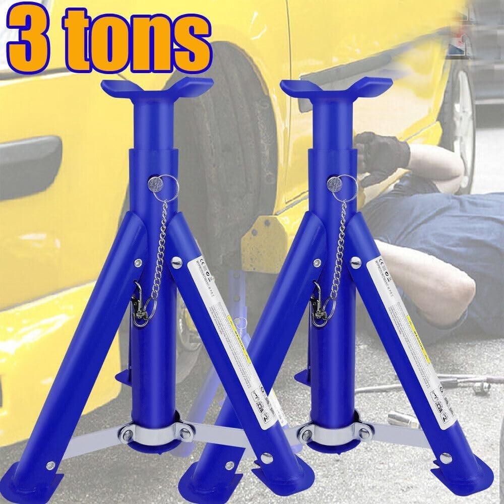 Pair of 3 Ton Axle Stands Heavy Duty Adjustable Folding Car Wheel Supports 408mm