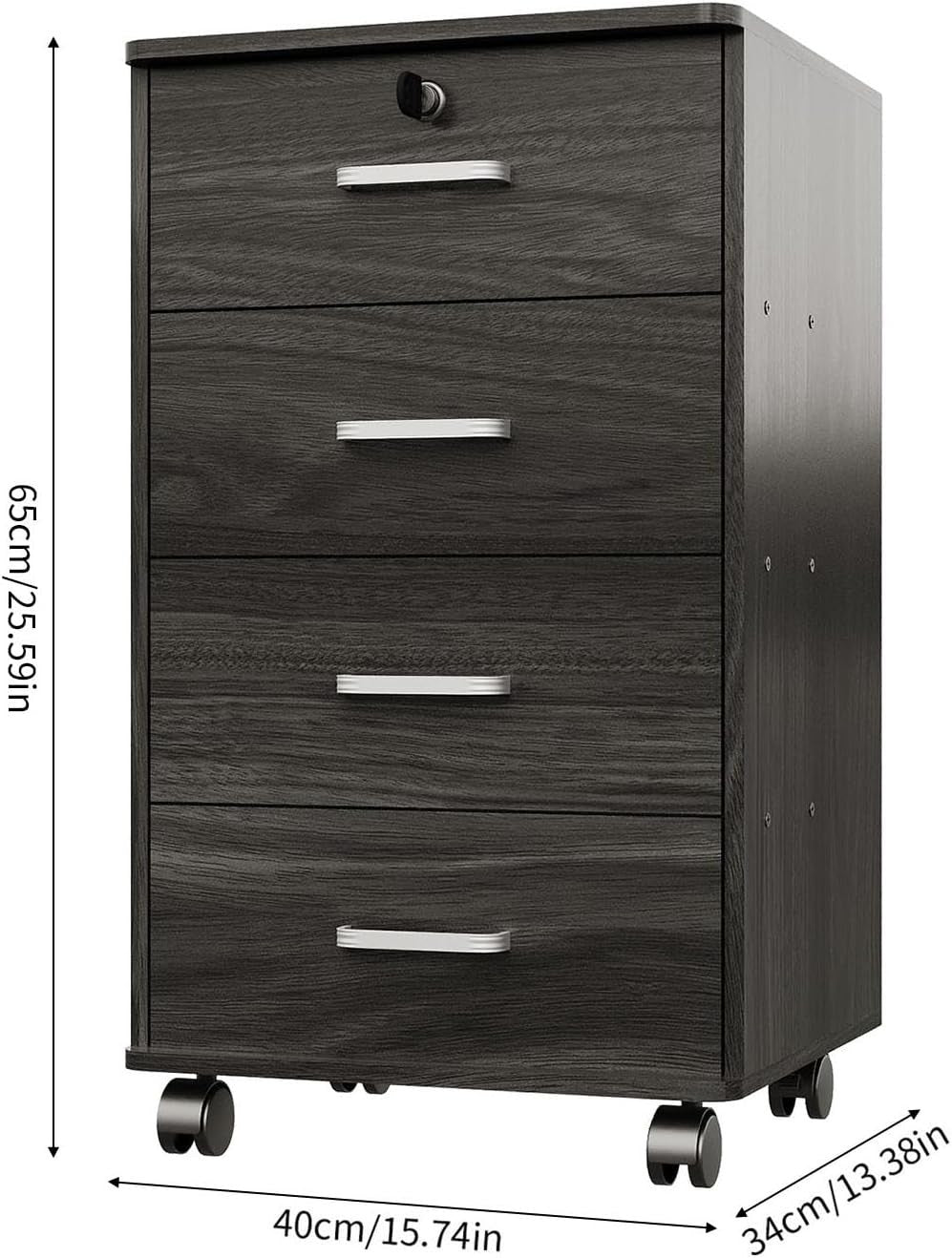 Mobile 4 Drawer File Cabinet Lockable Under Desk A4 Letter Grey