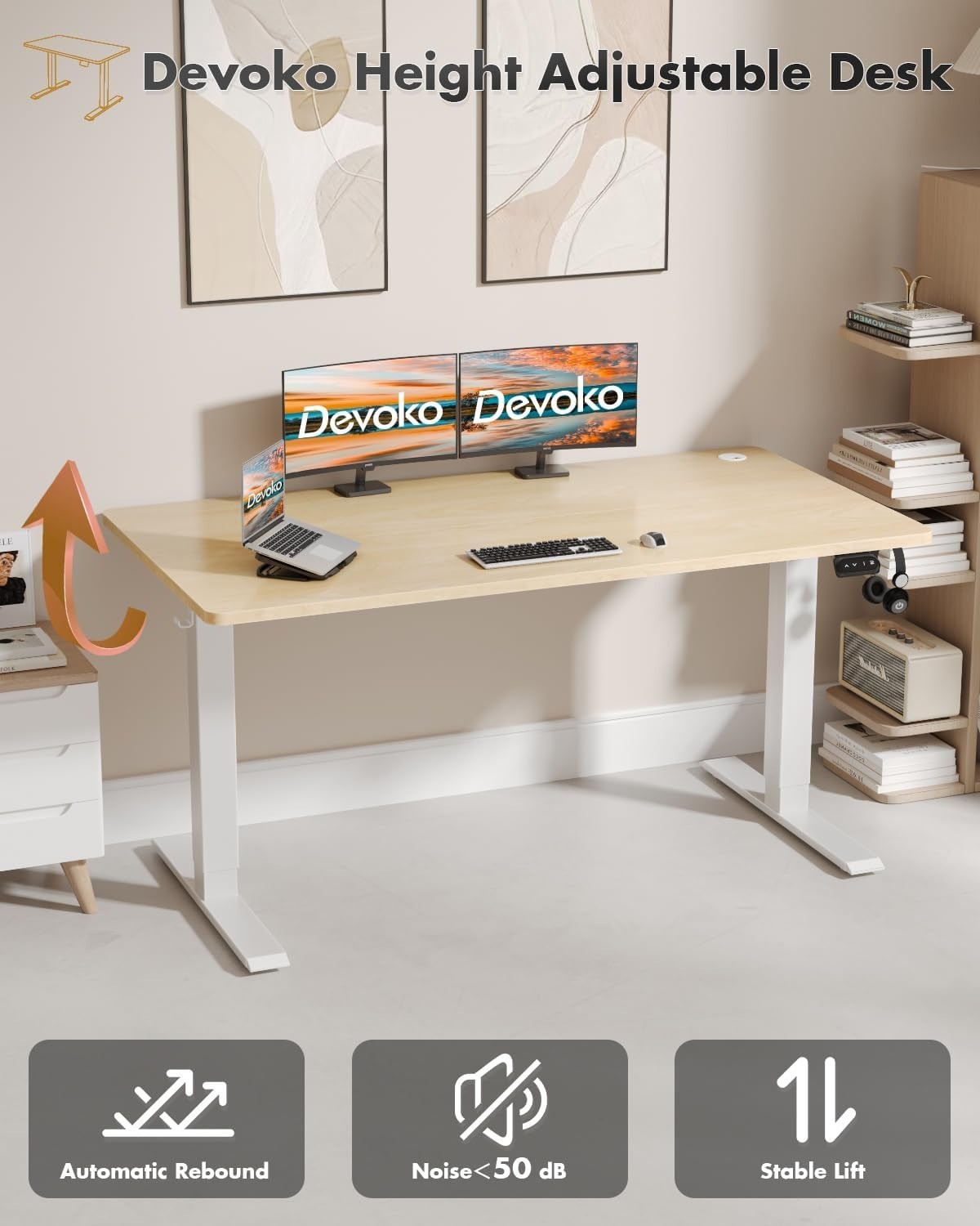 Electric Standing Desk 160x70cm Adjustable Sit Stand Beige Table w/Memory Preset