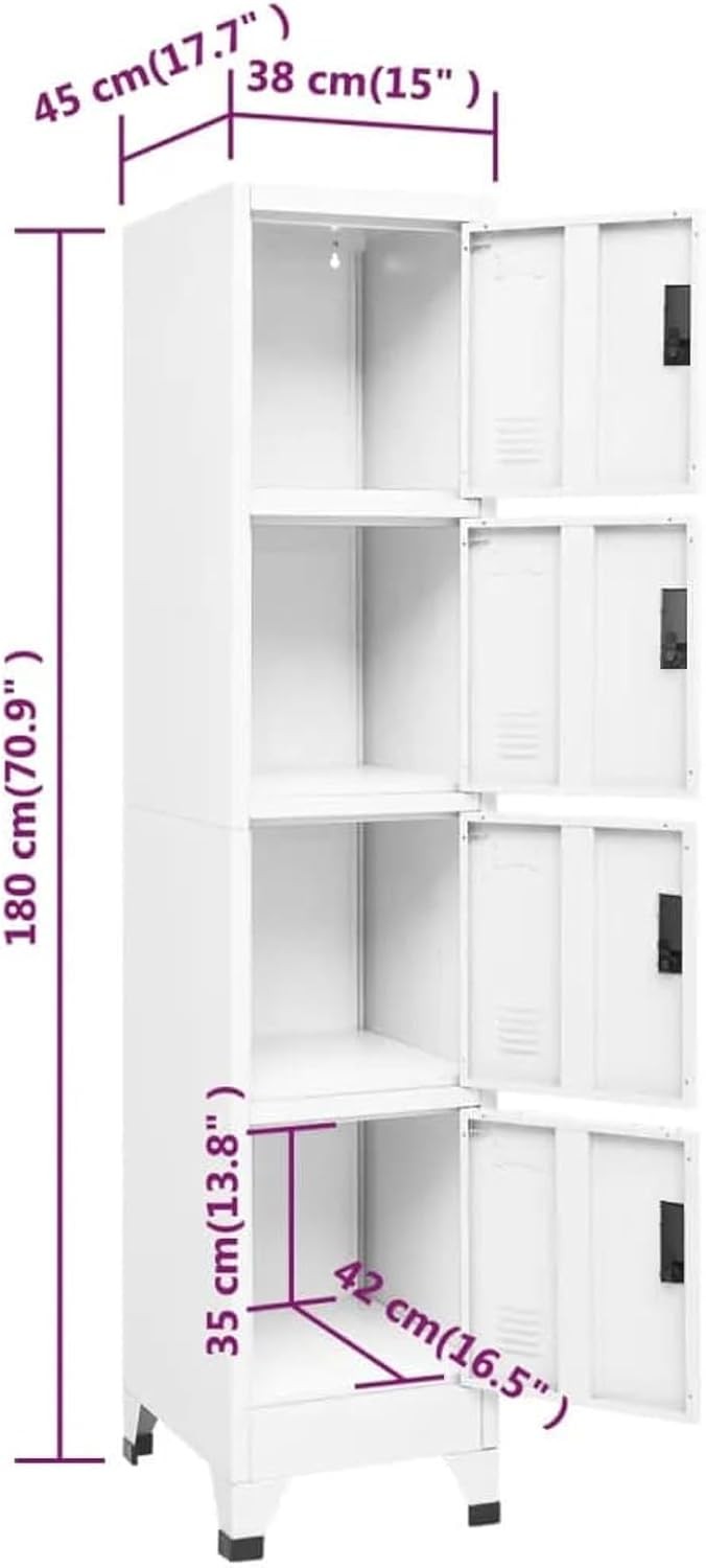 4 Door White Metal Locker Cabinet Lockable Steel Storage Cupboard Office Gym