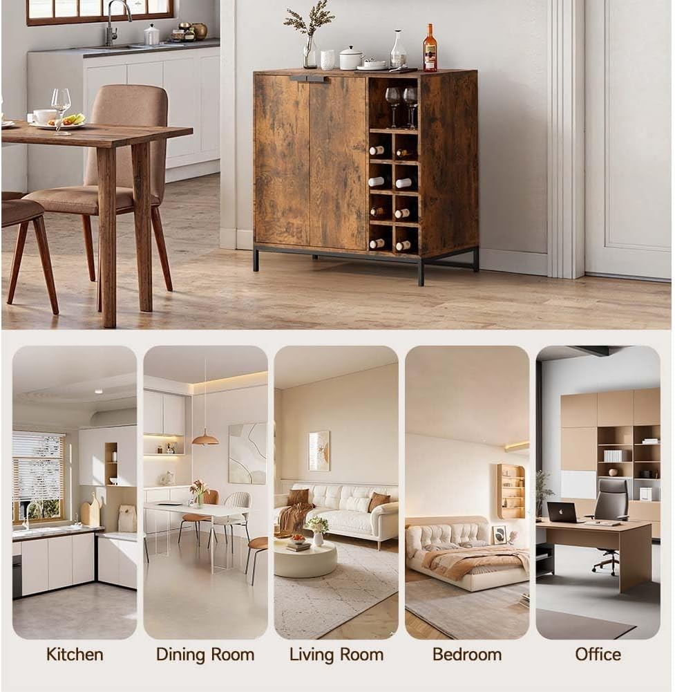 Rustic Sideboard Cabinet with Wine Rack Storage | 2 Door Cupboard | 90cm Console