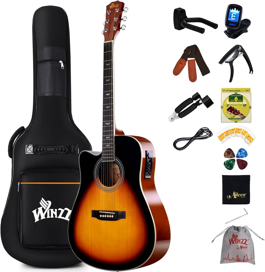 Left Handed 41in Electro Acoustic Guitar 4/4 Dreadnought EQ