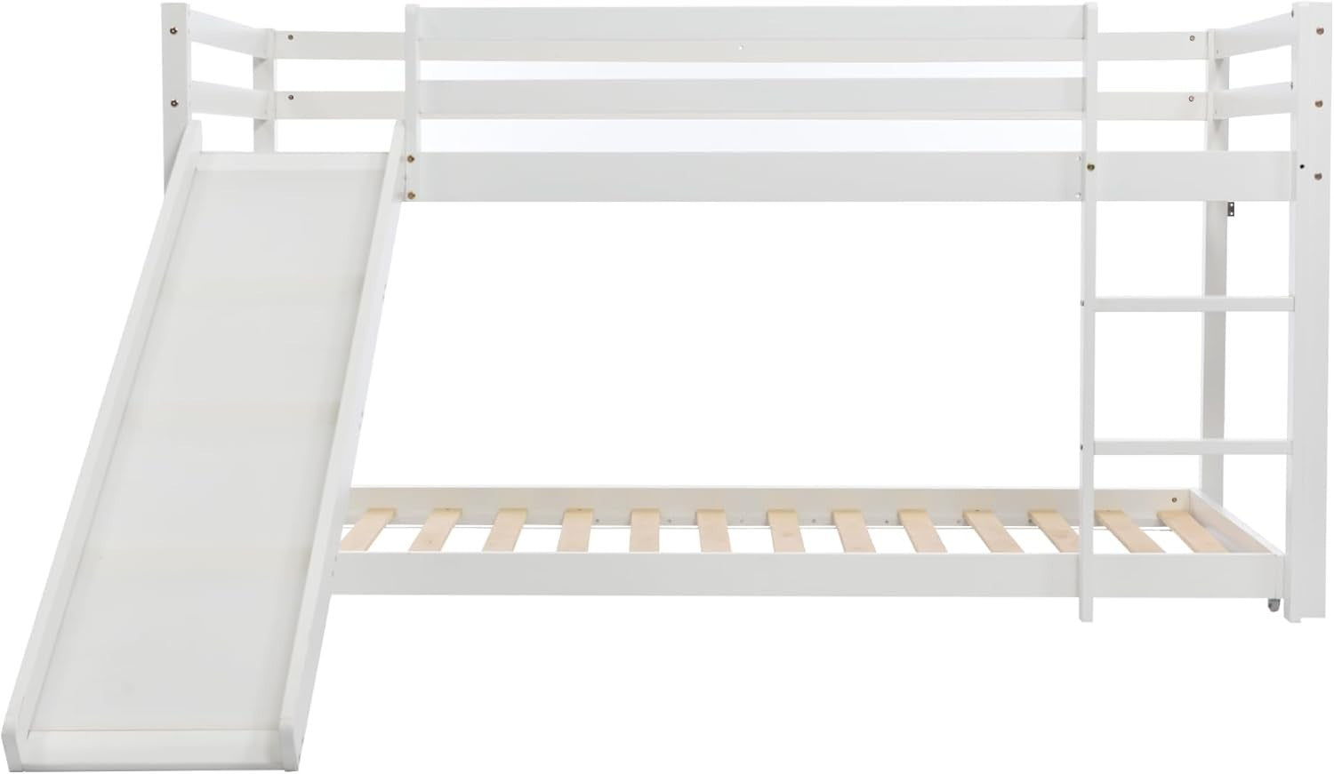 Kids Bunk Bed with Slide & Adjustable Ladder, Space-Saving Twin Cabin Bed