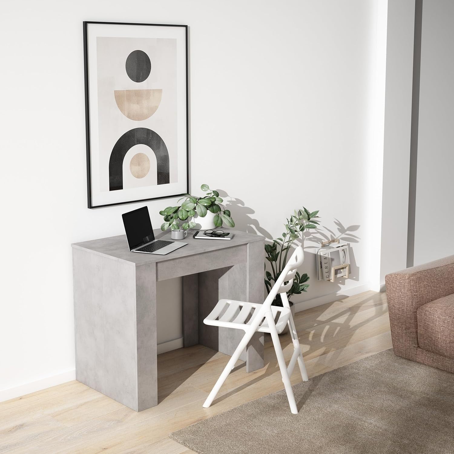 Extendable Folding Dining Table Console for 6 in Modern Concrete Grey