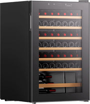 Wine Cooler Fridge 48 Bottle Glass Door LED Wooden Shelves Quiet Black