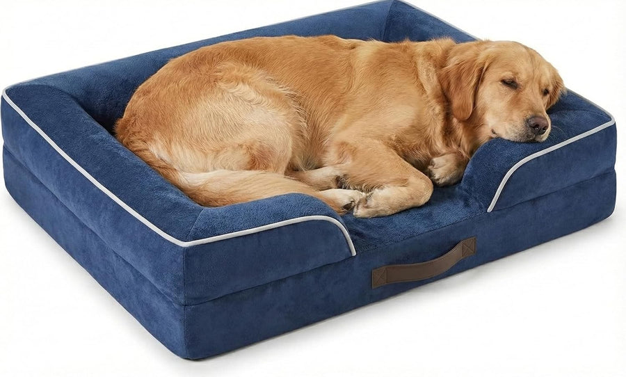 Large Orthopedic Memory Foam Dog Bed Sofa Washable Navy 91cm