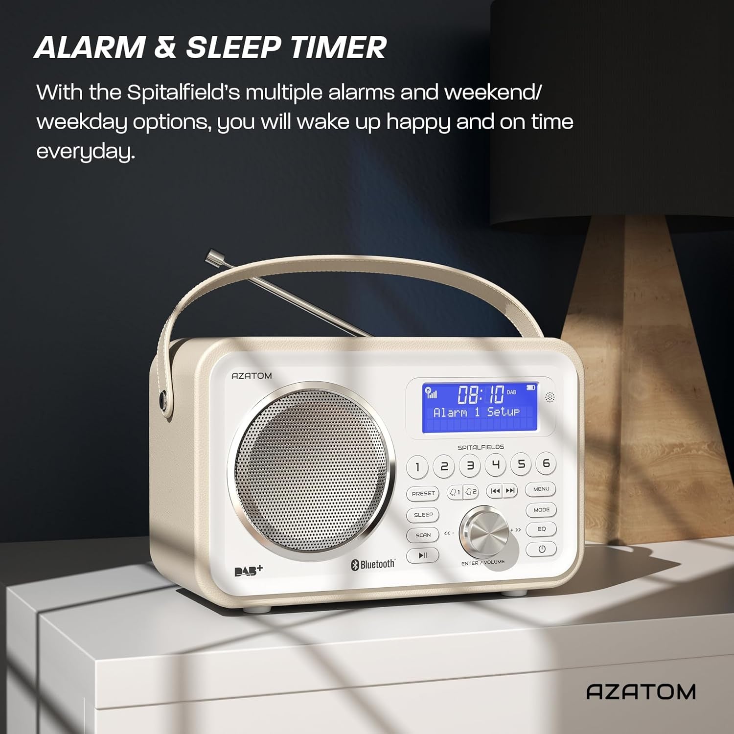 White Portable DAB DAB+ FM Digital Radio Bluetooth Rechargeable Dual Alarm