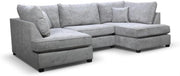 Grey U-Shaped Modular 5 Seater Sofa - Cinema Corner Settee + Footstool