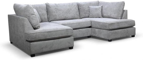 Grey U-Shaped Modular 5 Seater Sofa - Cinema Corner Settee + Footstool