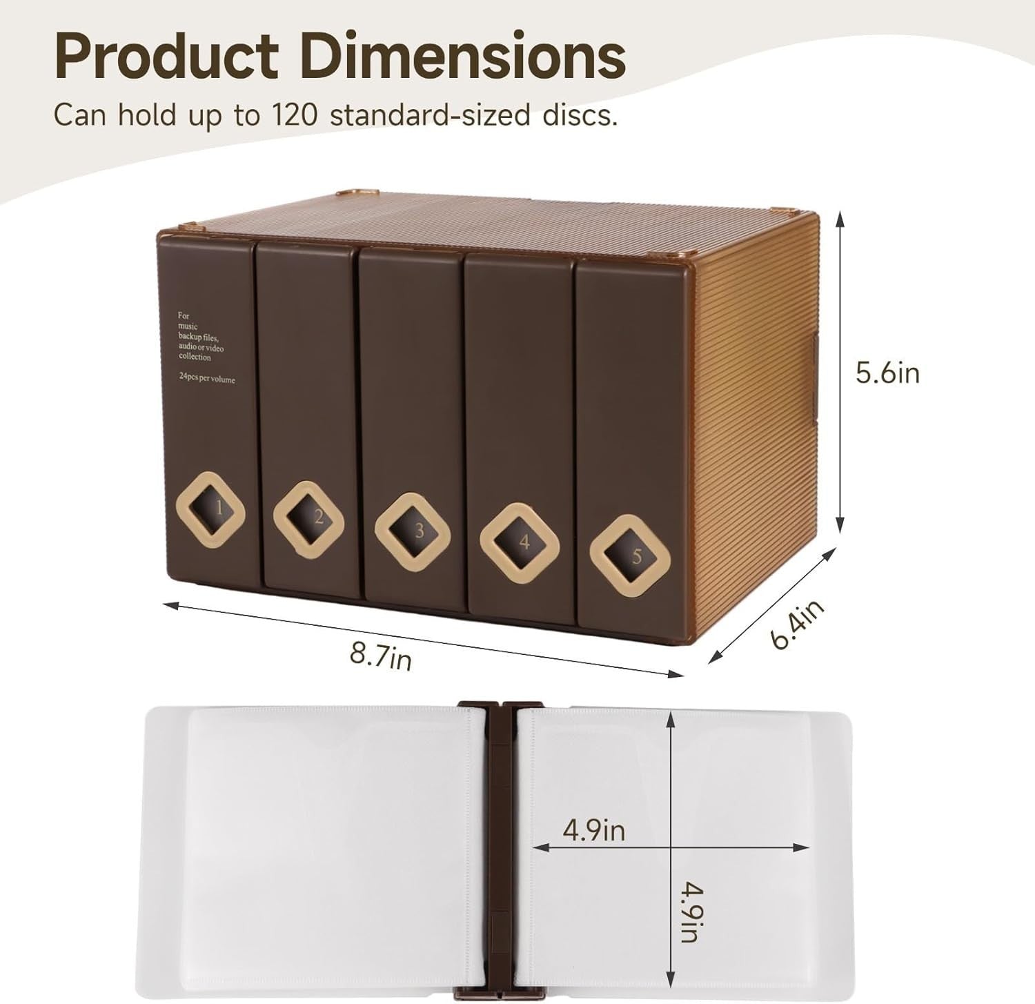 120 Disc CD DVD Storage Case Stackable Plastic Organizer Box Coffee