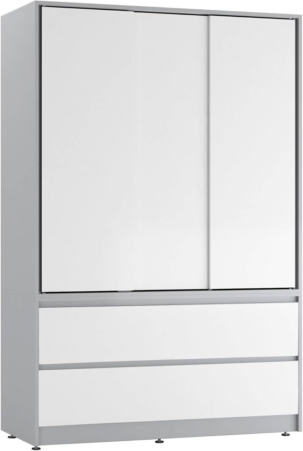 White Sliding Door Wardrobe with 4 Drawers & Hanging Rail – Space Saving
