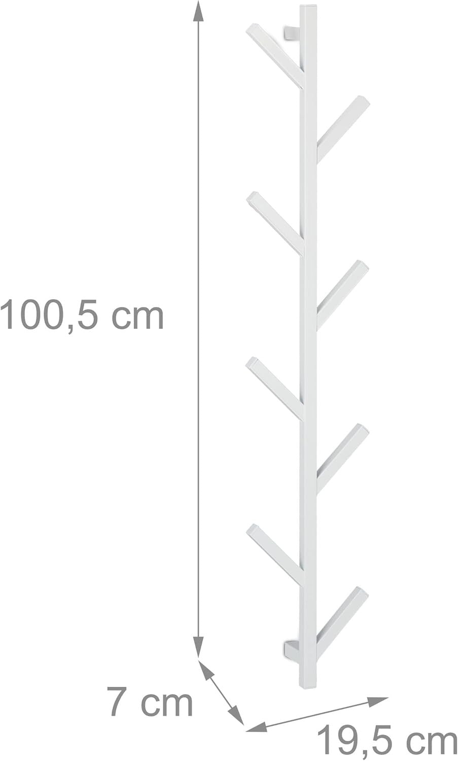 Tree Shaped Wall Mounted Coat Rack 8 Hooks White Metal Space Saving 100cm