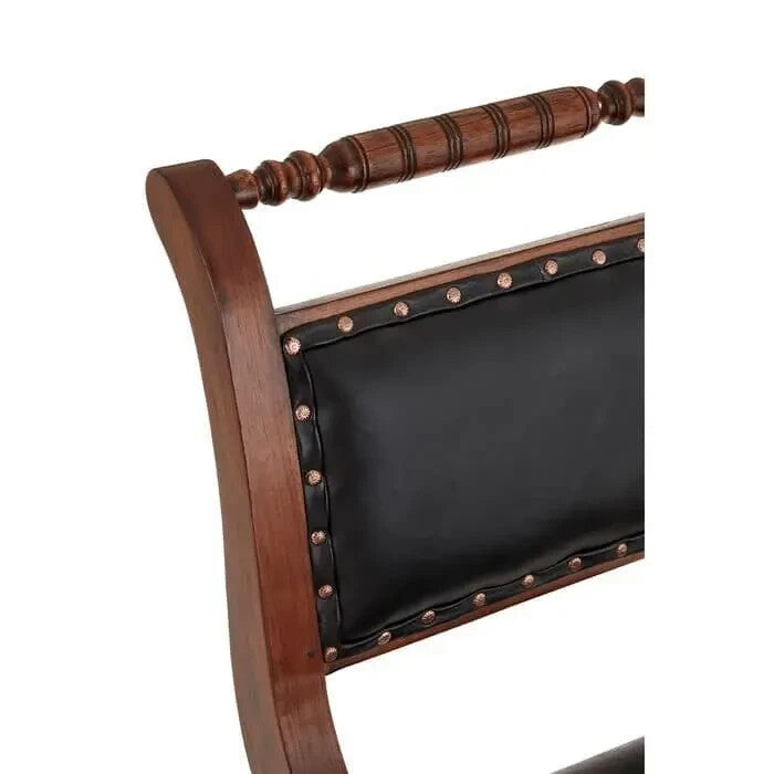 Black Leather Swivel Chair with Teak Frame | Mid-Century Accent Armchair