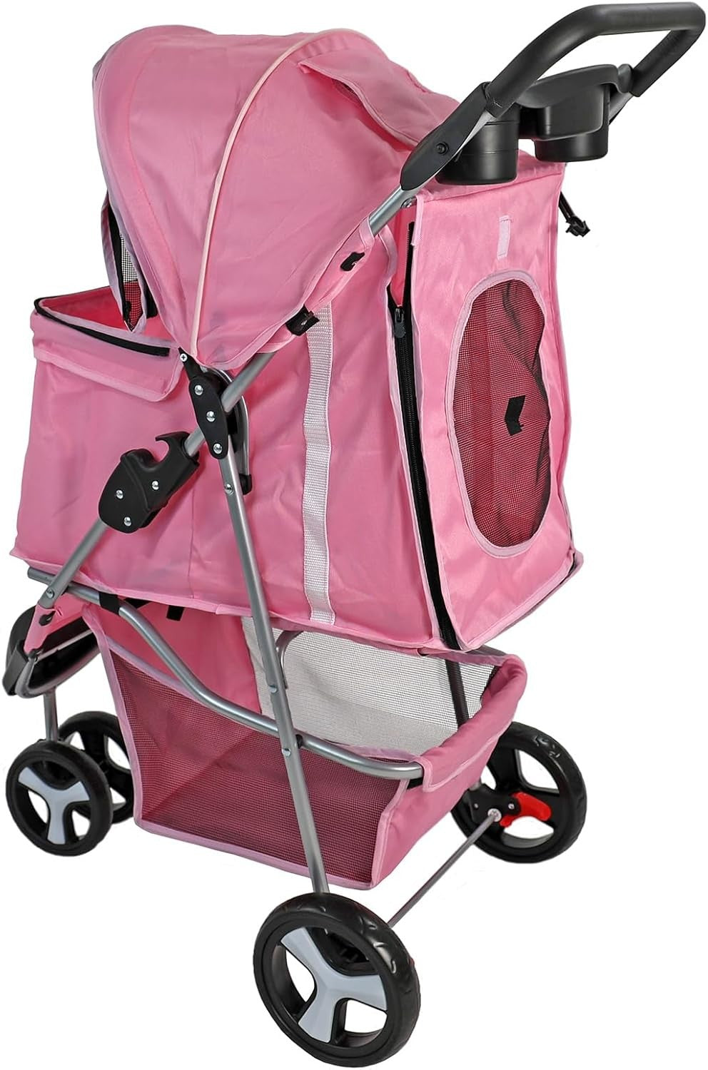 Pink Foldable Pet Stroller 4 Wheel Puppy Pushchair Weather Canopy 15kg
