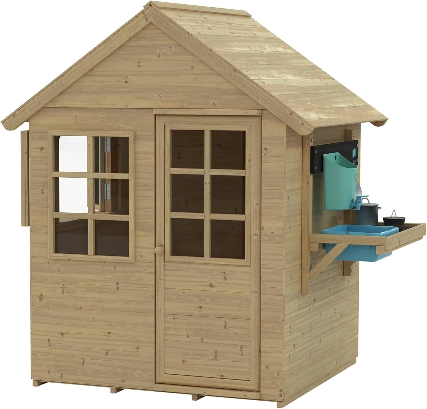 Wooden Kids Playhouse Outdoor Cottage w Mud Kitchen Shutters Garden