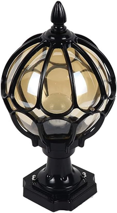 Vintage Black Outdoor Post Lantern Light Amber Glass IP65 Waterproof Lamp