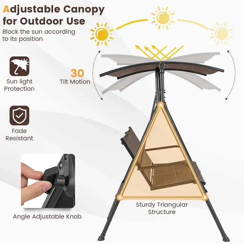 2-Seater Garden Swing Chair w/ Canopy & Cushions Patio Porch Glider Seat
